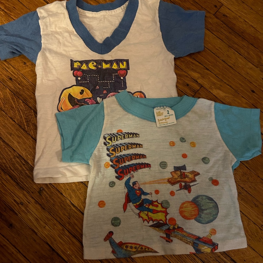 70s Superman and Pac-Man infant/toddler shirt bundle.